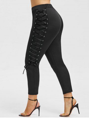 

Lace Up Plus Size Skinny Ninth Leggings, Black