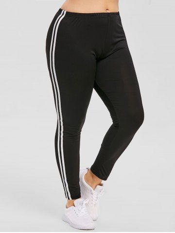 

Side Striped Insert Plus Size Elastic Waist Leggings, Black