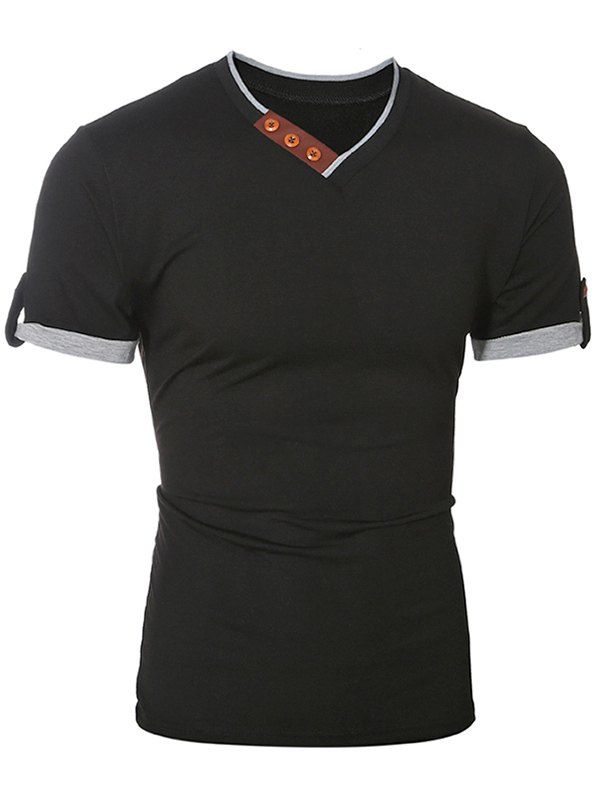 

Short Sleeves Splicing Casual T-shirt, Black