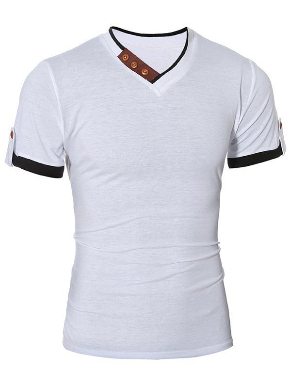 

Short Sleeves Splicing Casual T-shirt, White