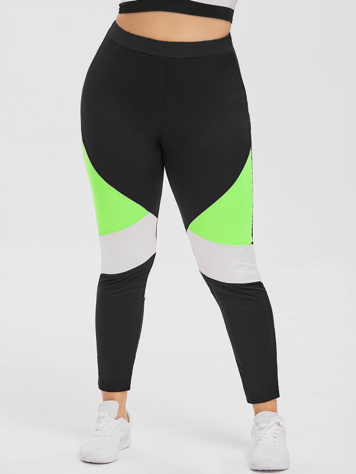 

Color Block Plus Size Elastic Waist Sport Pants, Black