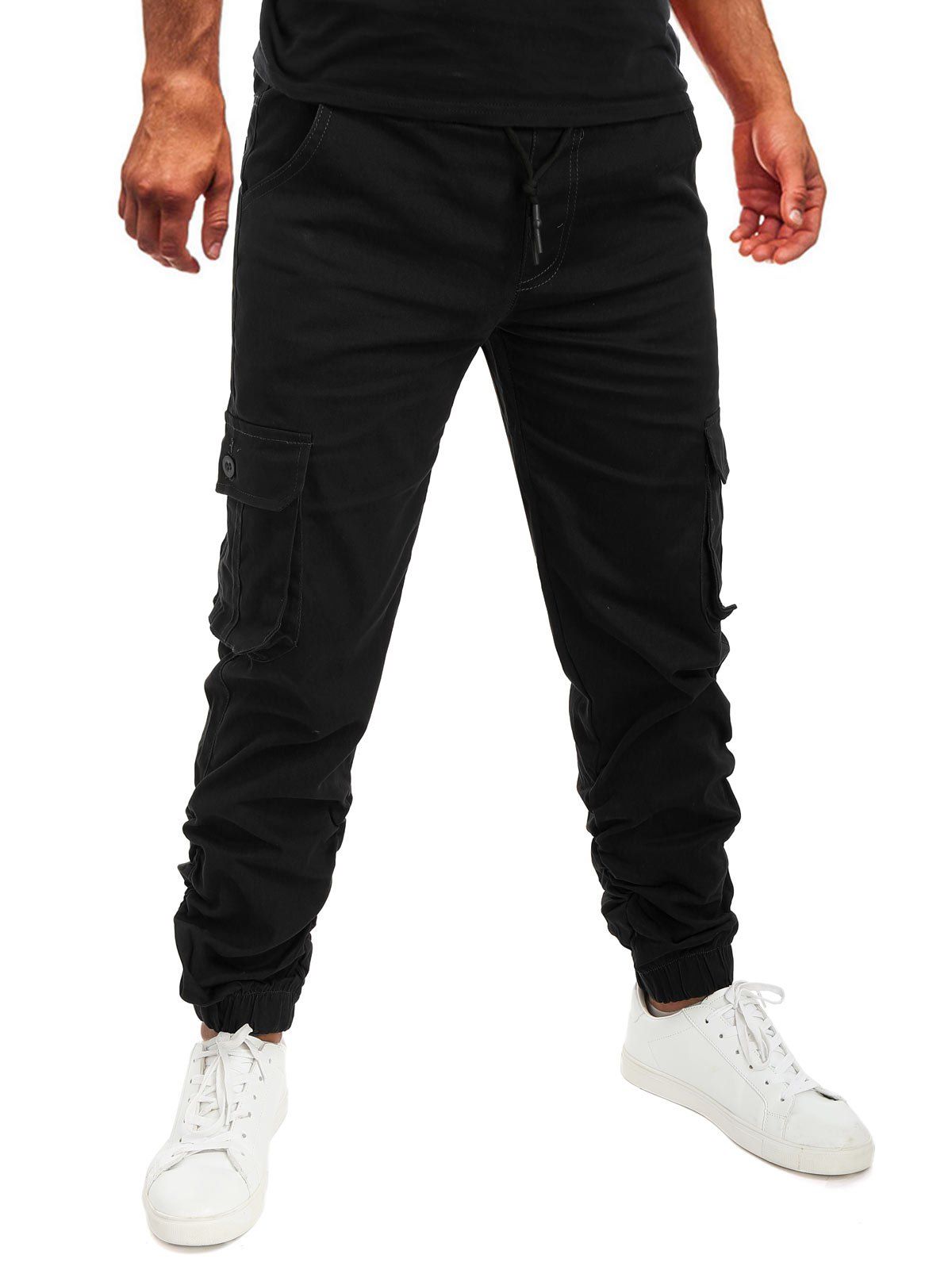

Pocket Drawstring Decoration Jogger Pants, Black