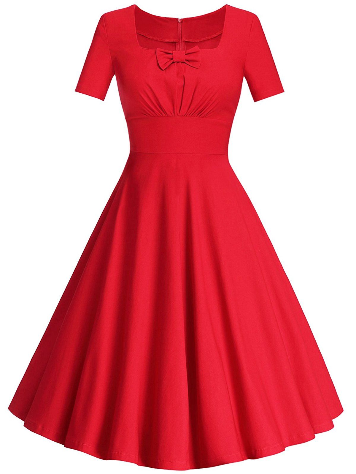 

A Line Square Collar Dress, Red