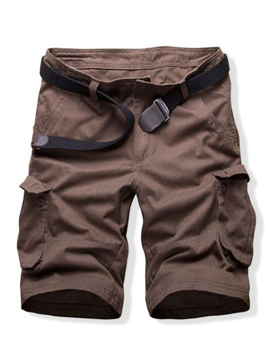 

Solid Color Casual Style Cargo Shorts, Coffee