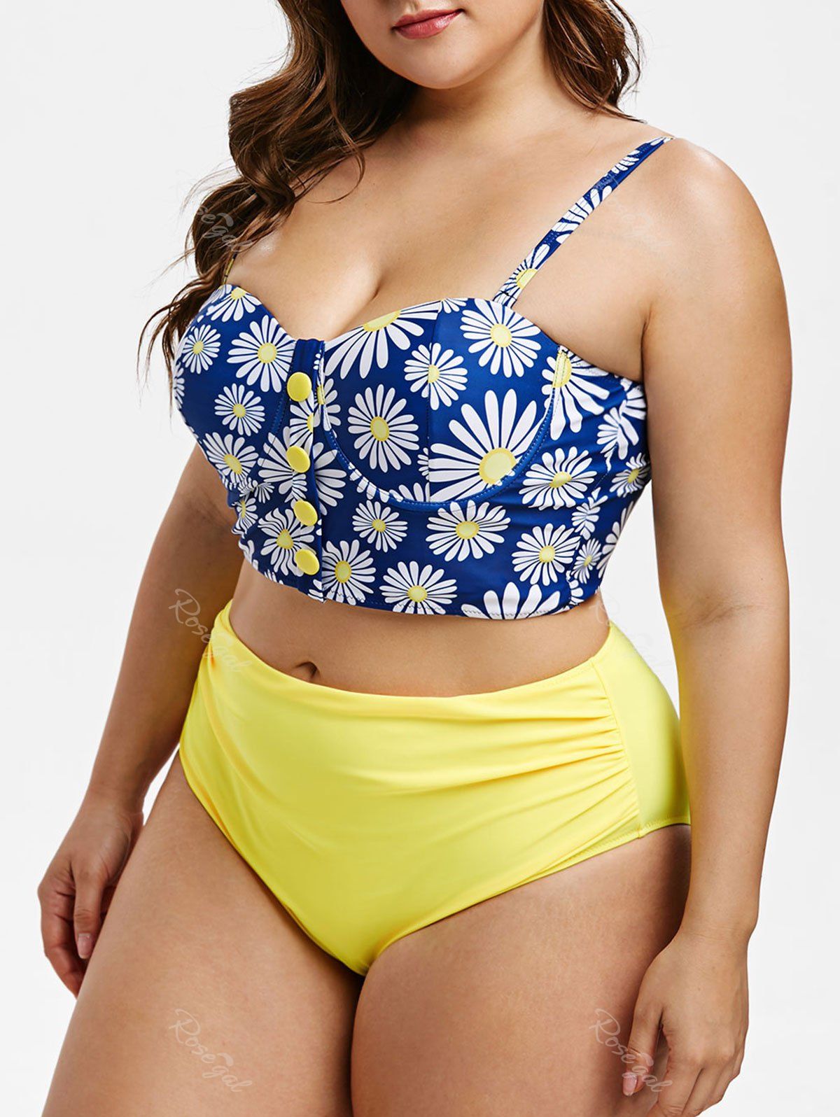

Plus Size Underwire Daisy Print Bikini Set, Multi-a
