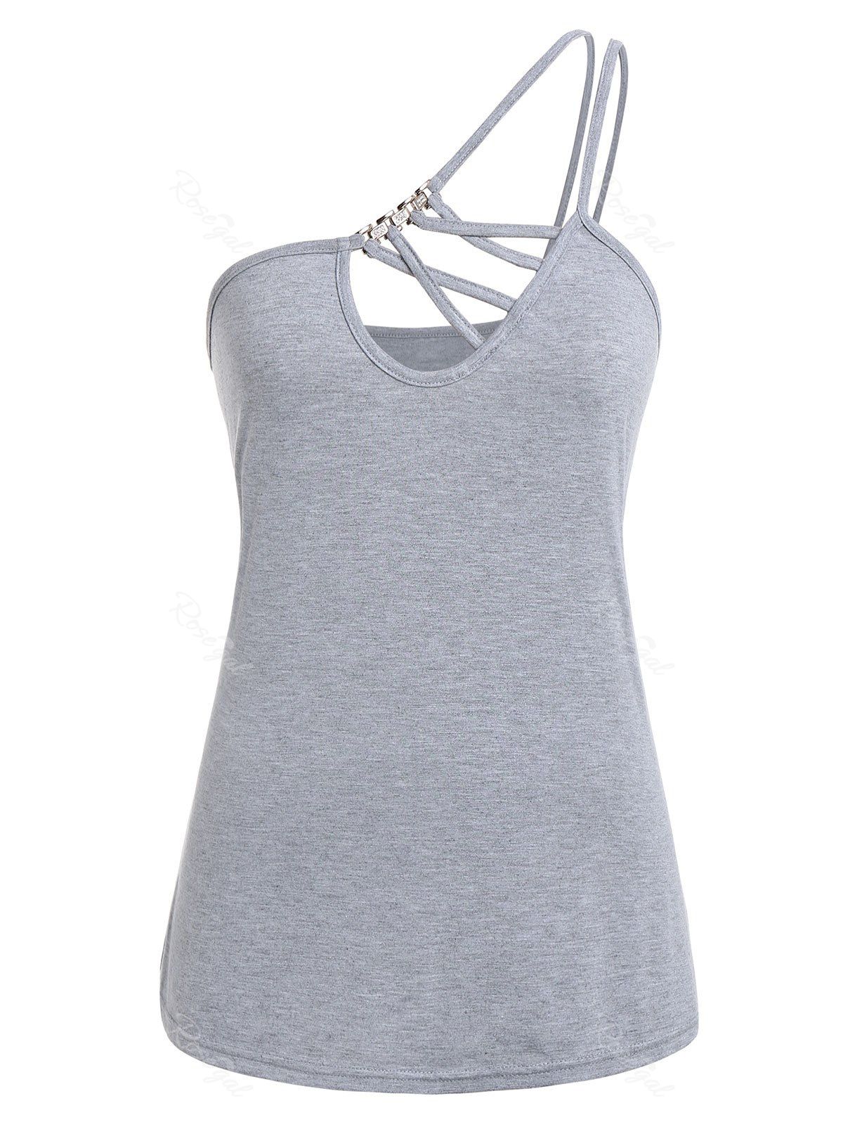 

Plus Size One Shoulder Cut Out Tank Top, Gray cloud