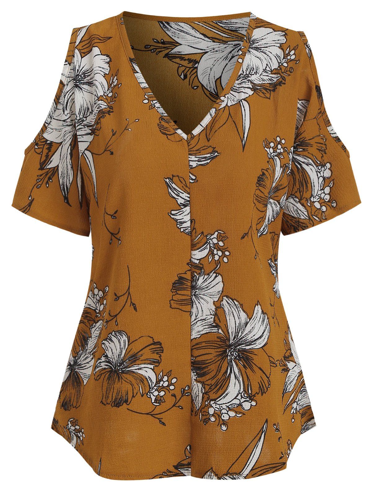 

Textured Plant Print Cold Shoulder Blouse, Bee yellow