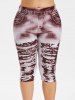 Plus Size 3D Ripped Jean Print Capri Legging -  