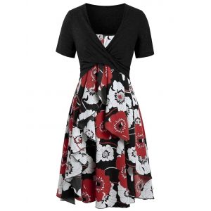 

Plus Size Two Piece Print Layered Midi Dress With Criss Cross Crop Top, Black