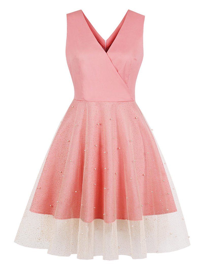 

Beading Sequined Surplice Vintage Dress, Pink