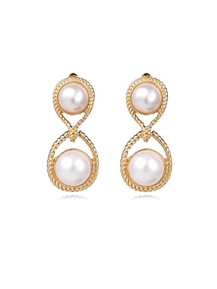 

Faux Pearl Design Dangle Earrings, Gold
