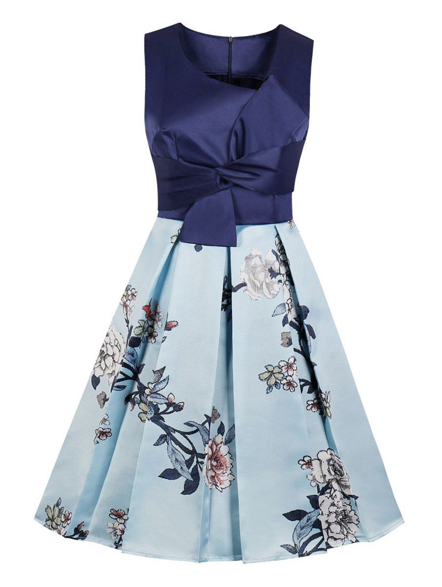 

Twist Floral 1950s Dress, Blue