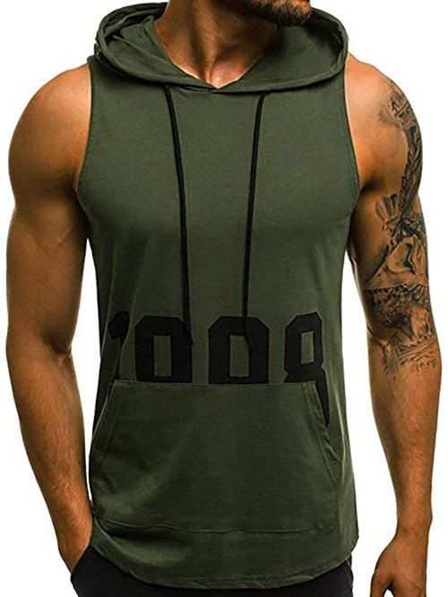 

Casual Drawstring Hooded Tank Top, Army green