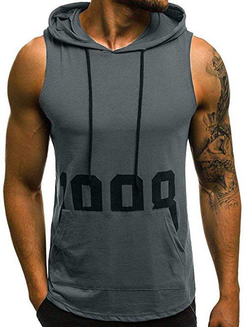 

Casual Drawstring Hooded Tank Top, Gray