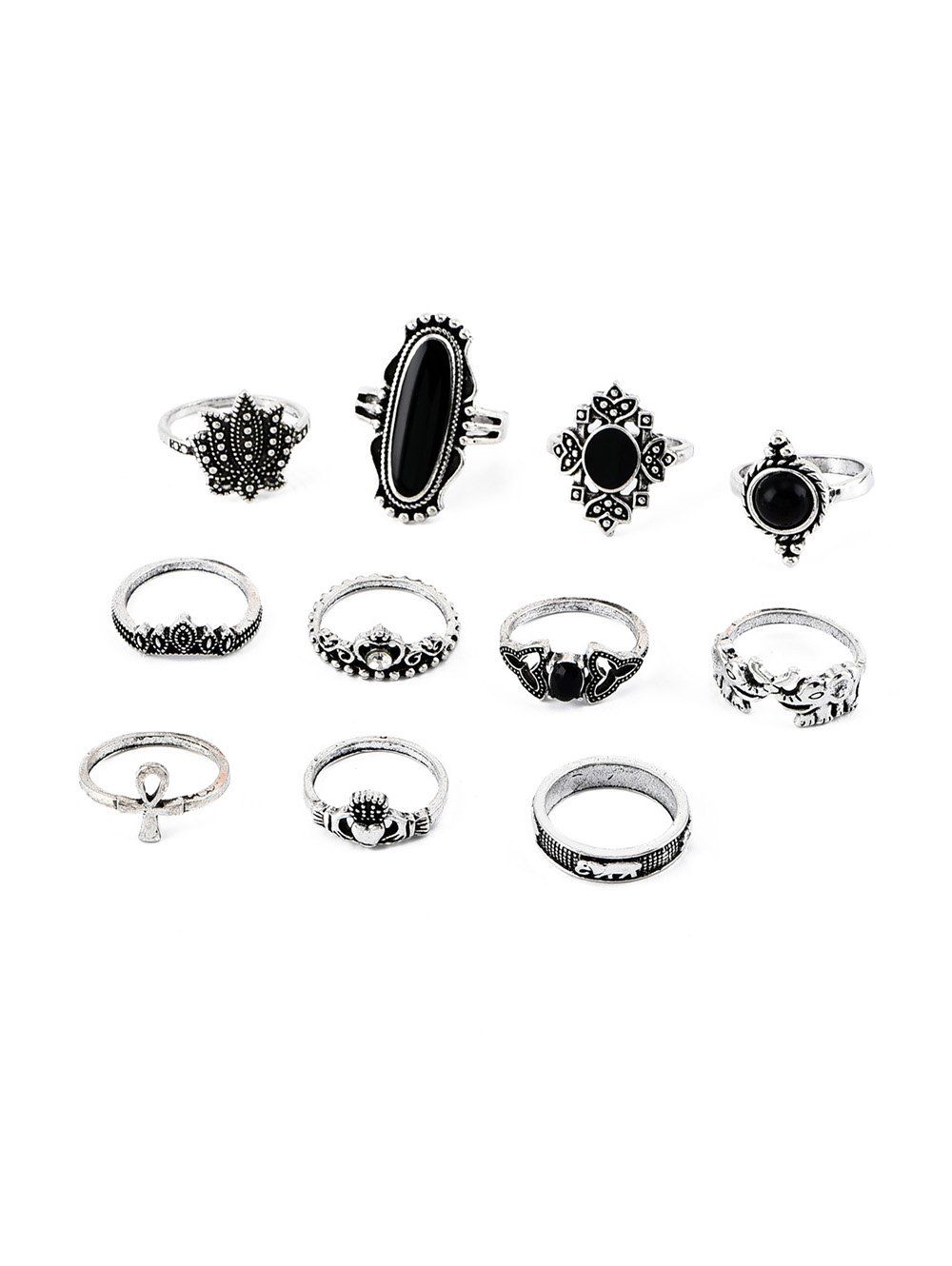 

11 PCS Bohemian Elephant Design Alloy Rings, Silver