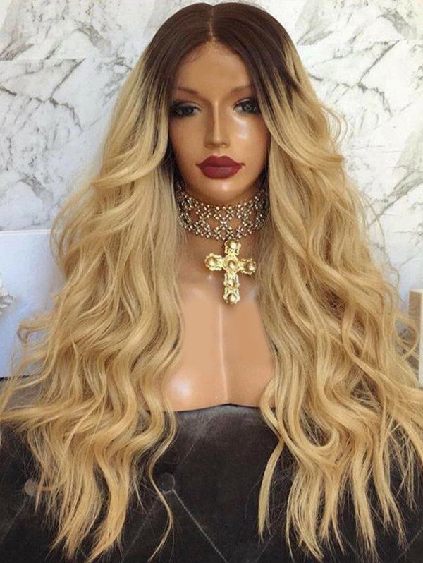 

Center Part Gradient Long Body Wave Synthetic Wig, Multi