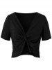 Robe Mi-Longue Superposée Imprimée de Grande Taille avec Haut Court Croisé - Noir L