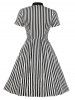 Button Up Tie Striped Vintage Dress -  