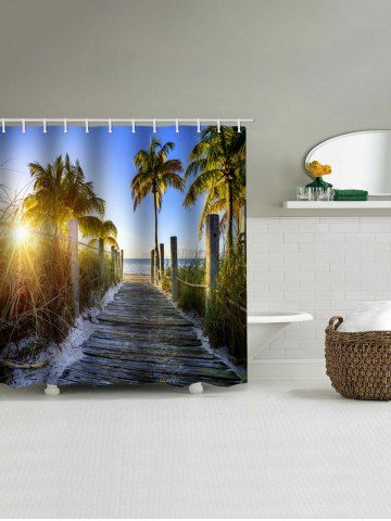 

Sunlight Beach Trail Print Waterproof Bathroom Shower Curtain, Multi