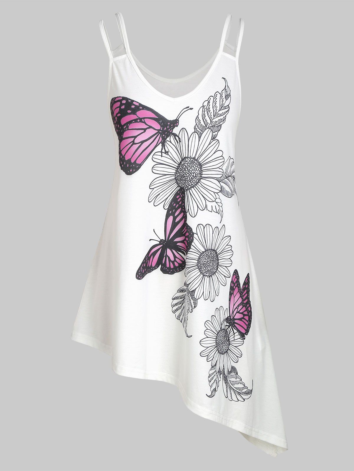 

Plus Size Asymmetric Butterfly Print Tank Top, White