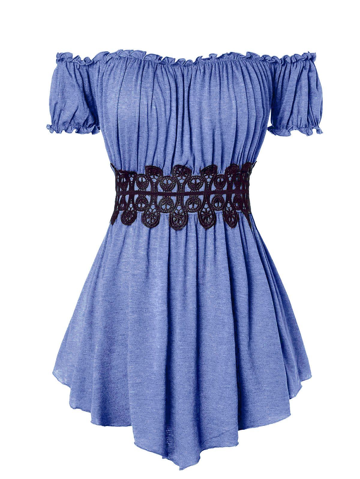 

Off The Shoulder Applique Asymmetric Tee, Ocean blue