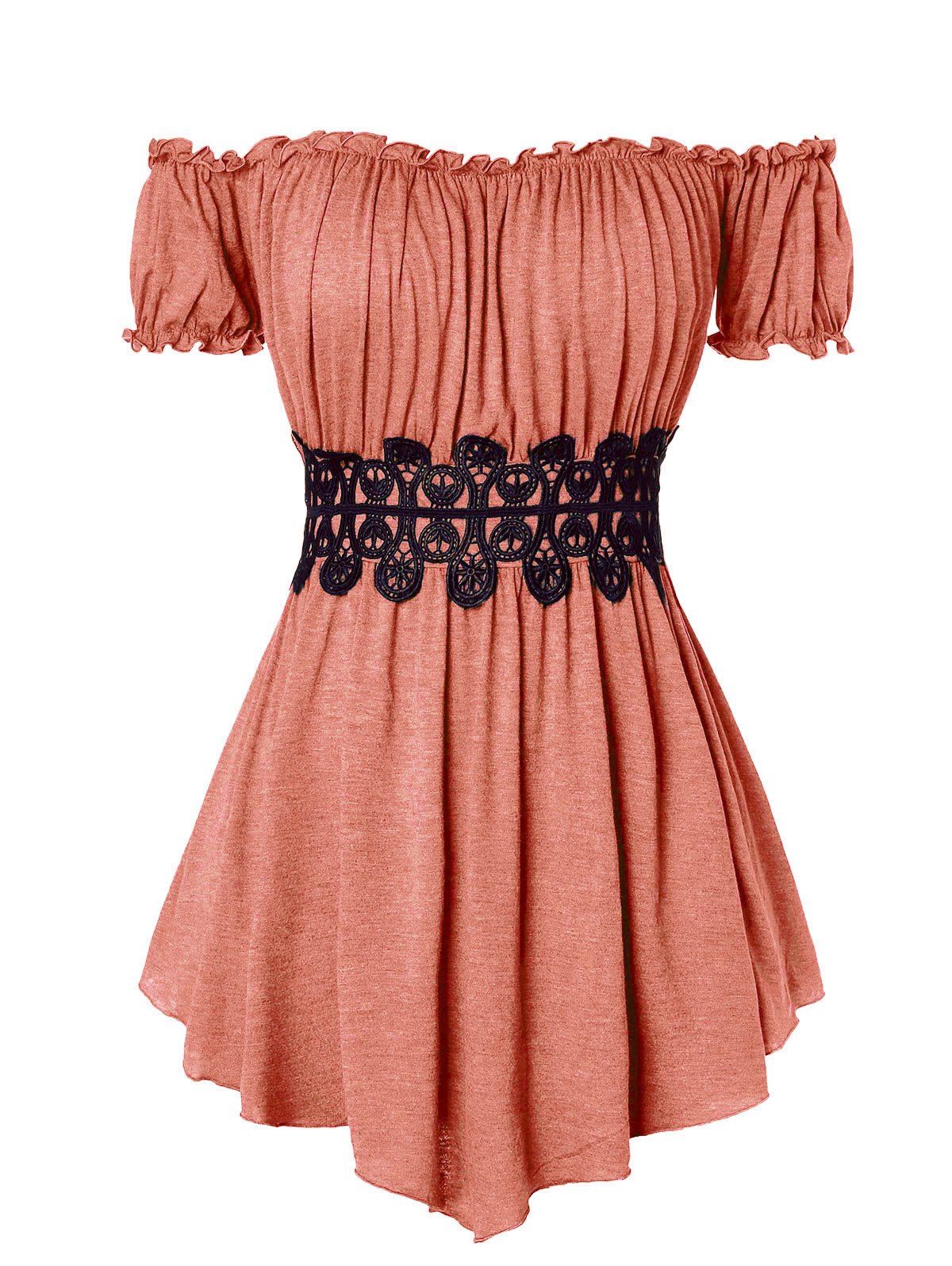 

Off The Shoulder Applique Asymmetric Tee, Orange salmon