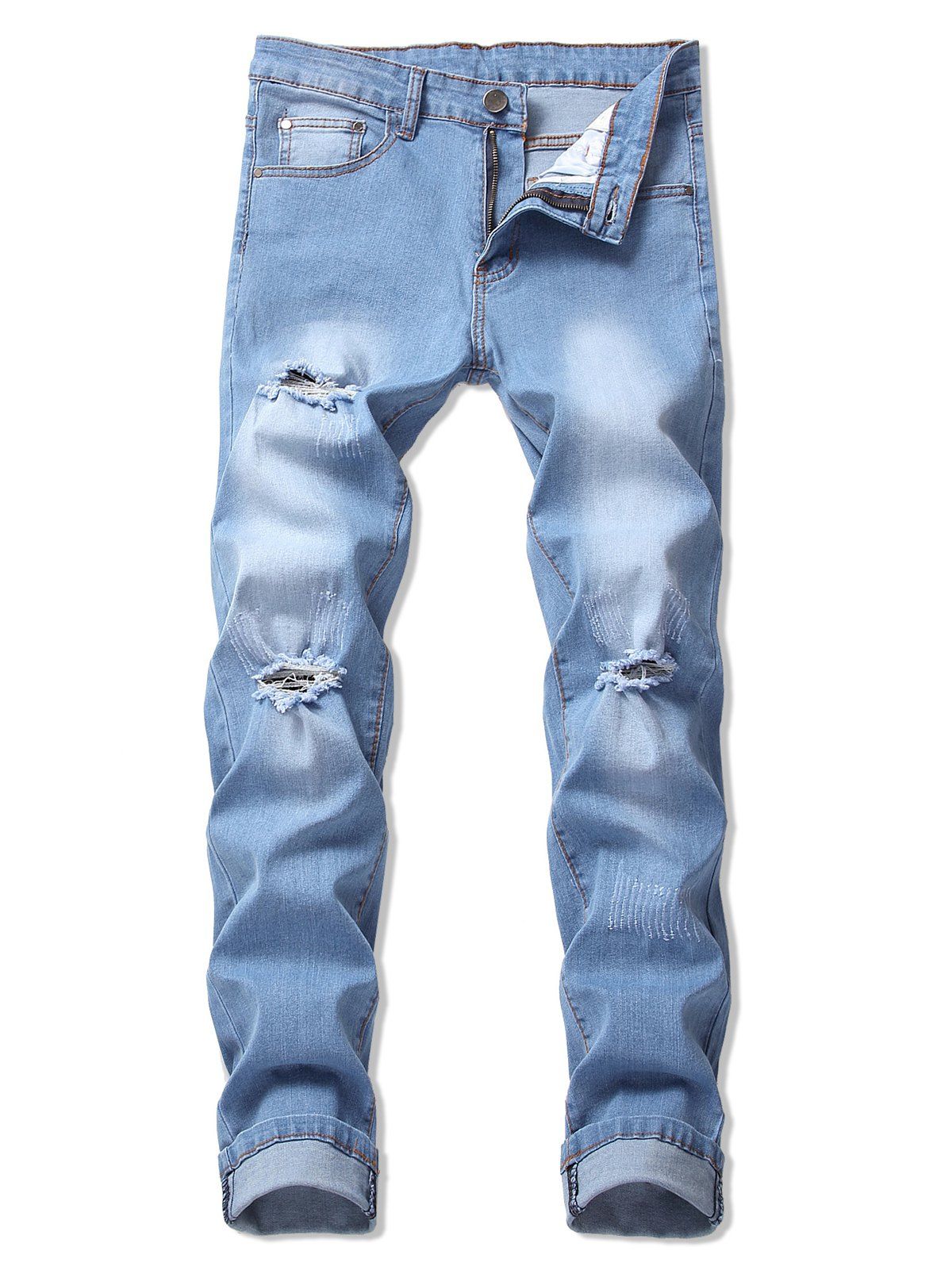 

Casual Ripped Design Flanging Jeans, Jeans blue