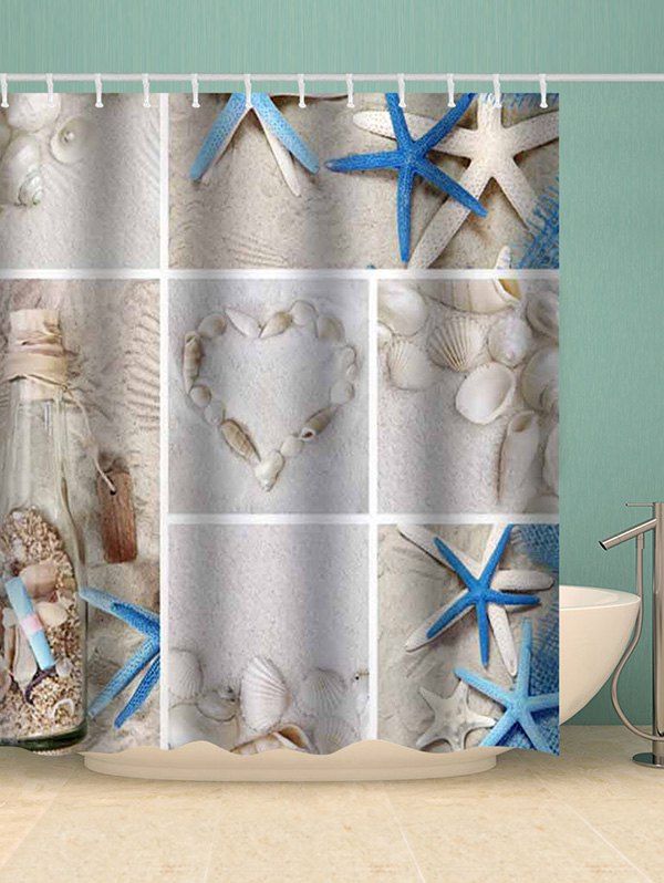 Starfish Conch Shell Heart Waterproof Shower Curtain