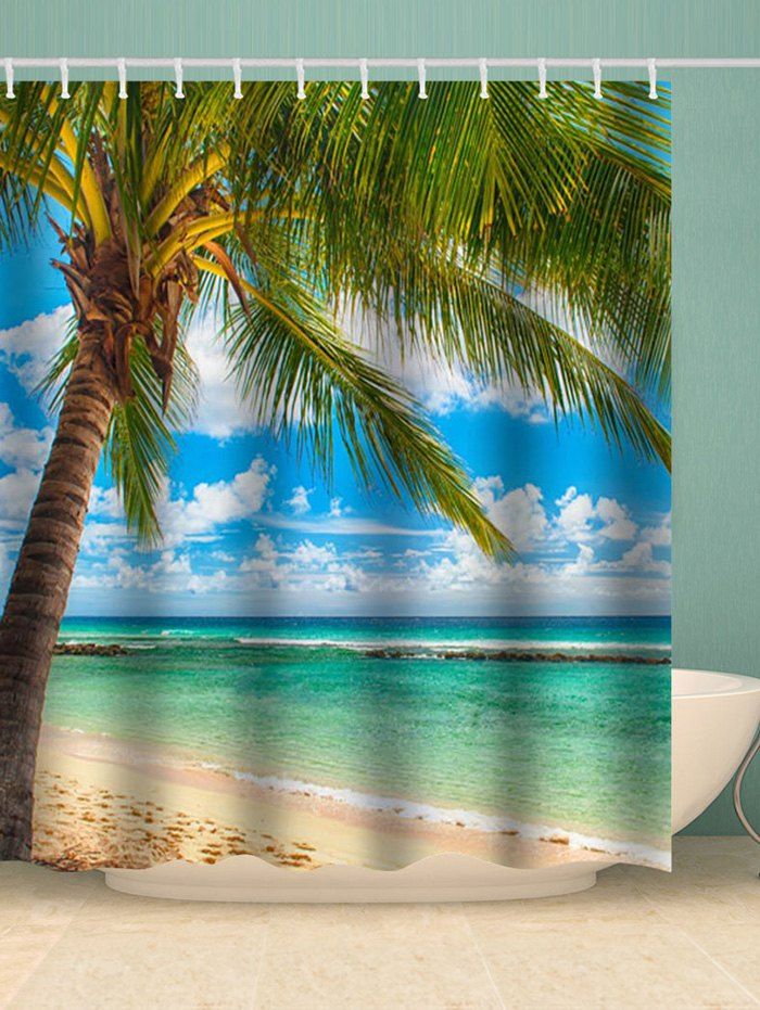 

Beach Palm Tree Print Waterproof Bath Shower Curtain, Multi