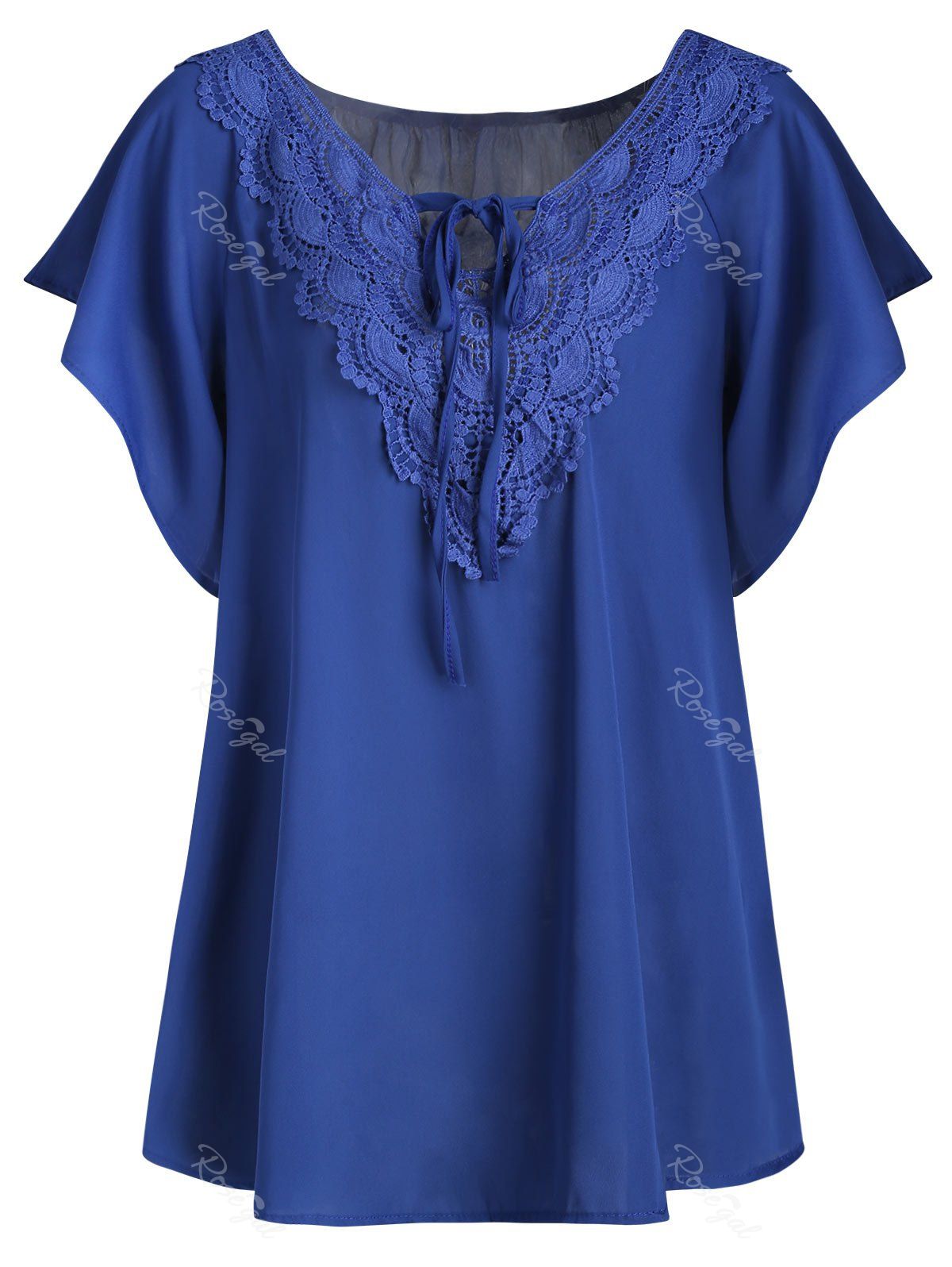

Lace Panel Plus Size Flutter Sleeve Blouse, Midnight blue