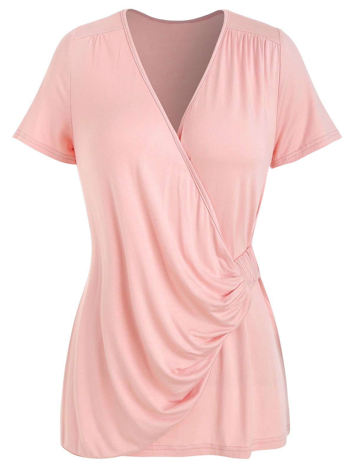 Surplice Draped Ruched Tee, Pink