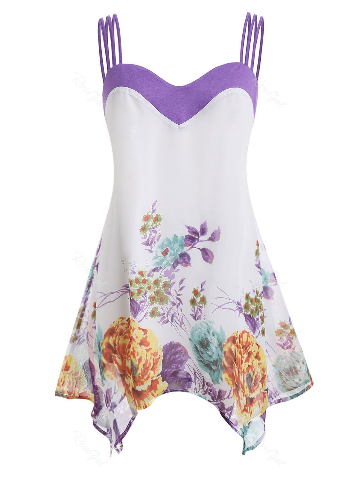 

Plus Size Cami Floral Print Tank Top, Milk white