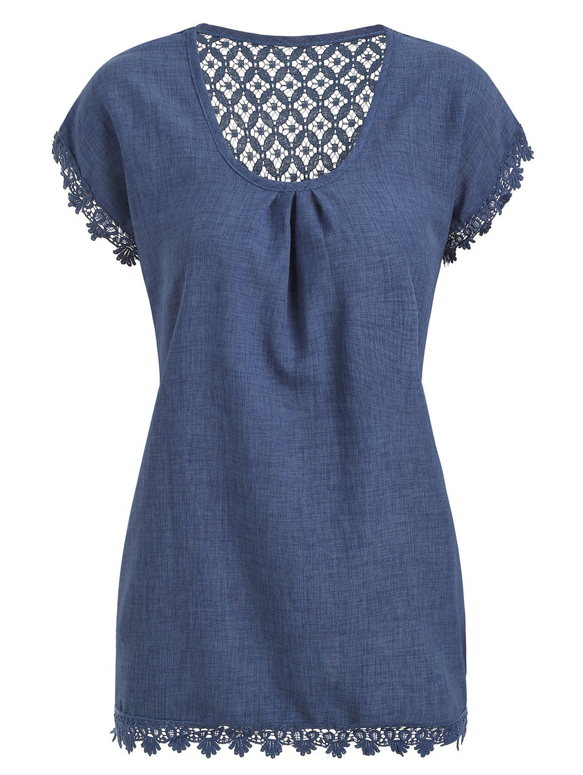 

Crochet Panel Longline Blouse, Blue koi