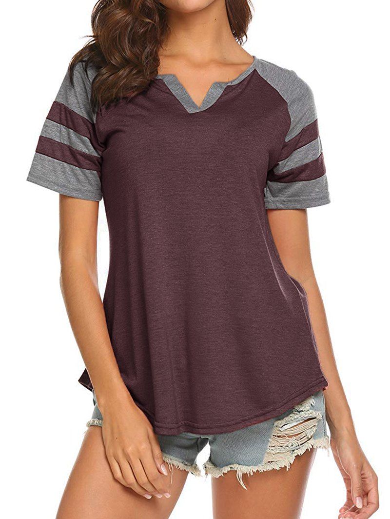 

Stripe V Neck Tee, Firebrick