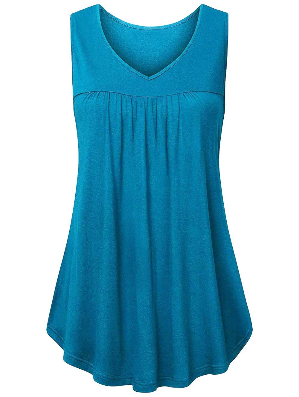 

V-neck Solid Color Tank Top, Blue ivy
