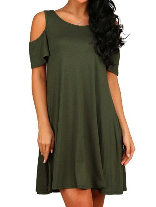 

Cold Shoulder A Line Dress, Army green