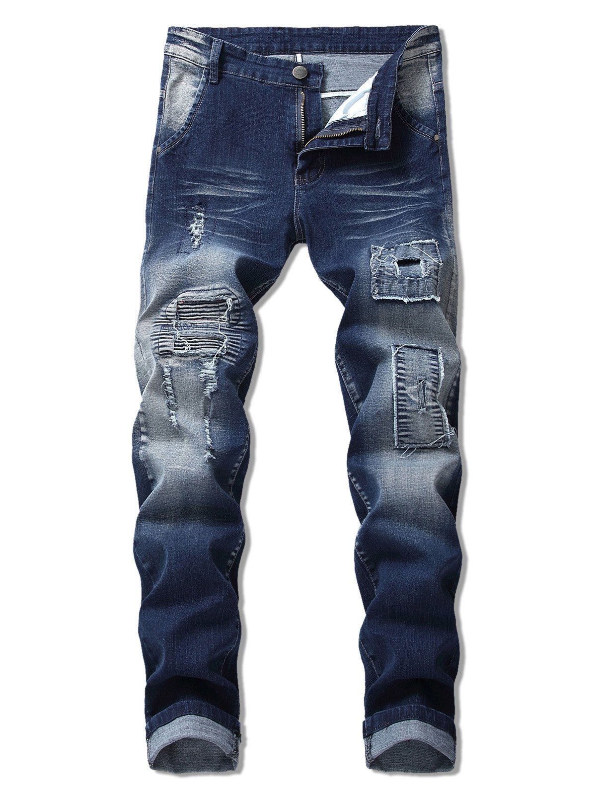 

Patchworks Design Ripped Jeans, Denim dark blue