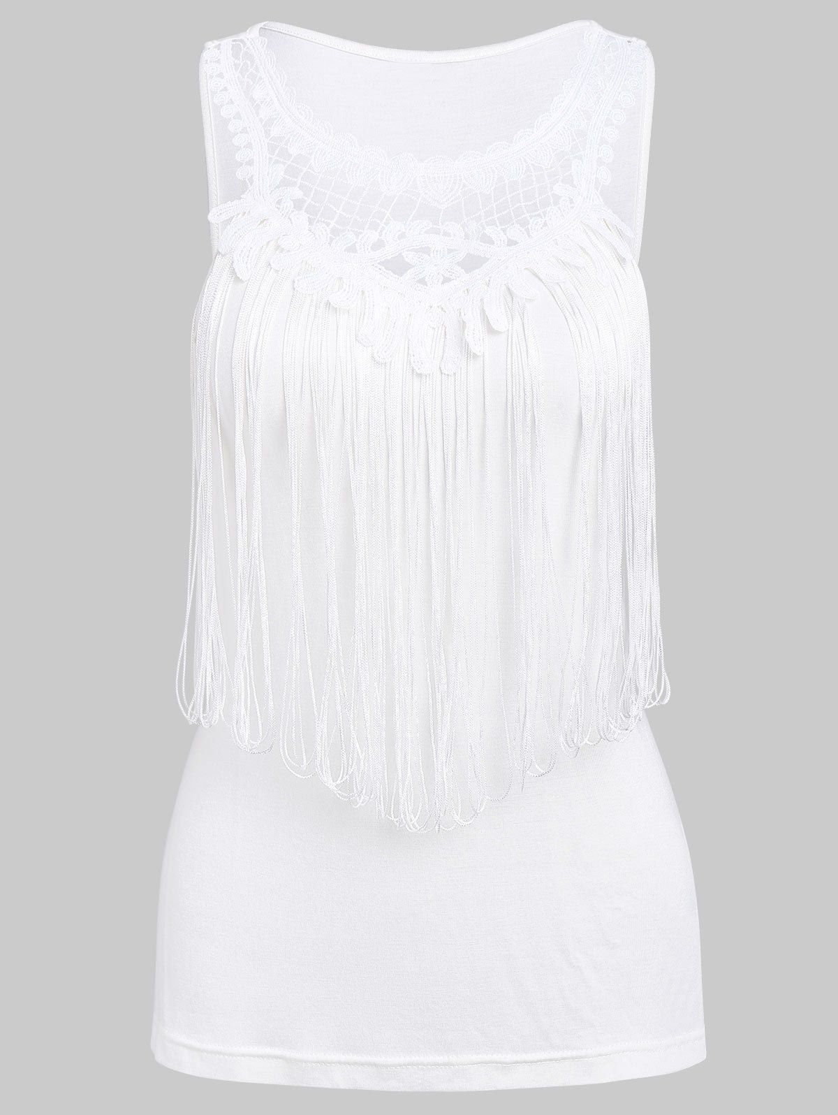 

Fringe Hollow Out Tank Top, White