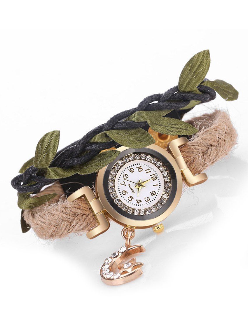 

Moon Star Leaf Embellished Wrap Watch, Black