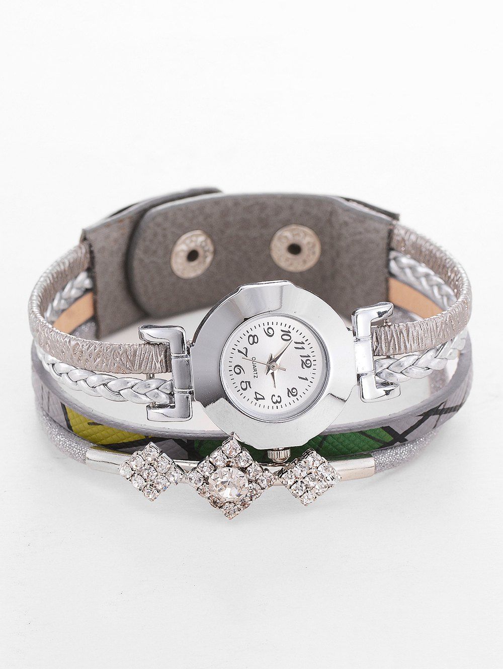 

Geometric Rhinestone Wrap Bracelet Watch, Gray