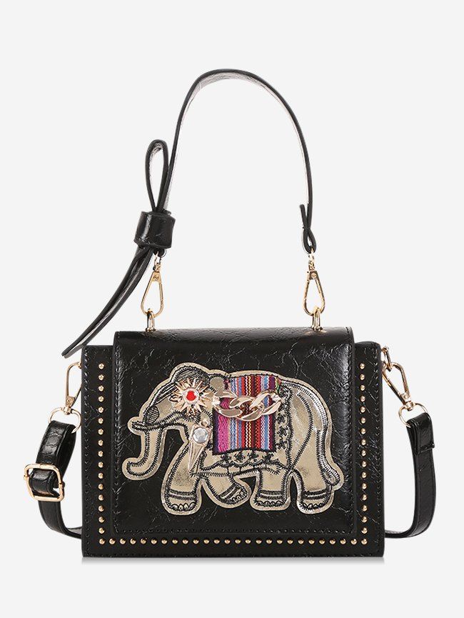 

Animal Print Elephant Bowknot Decorated Shoulder Bag, Black