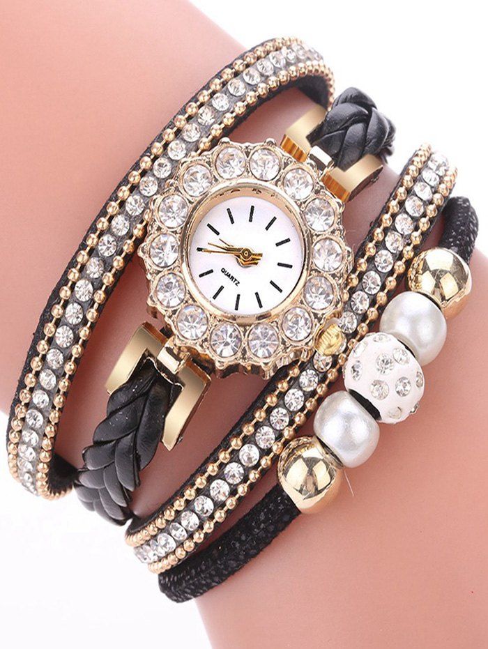 

Rhinestone Multilayer Bead Bracelet Watch, Black