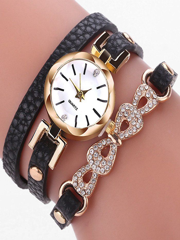 

Bowknot Rhinestone Multilayer Bracelet Watch, Black