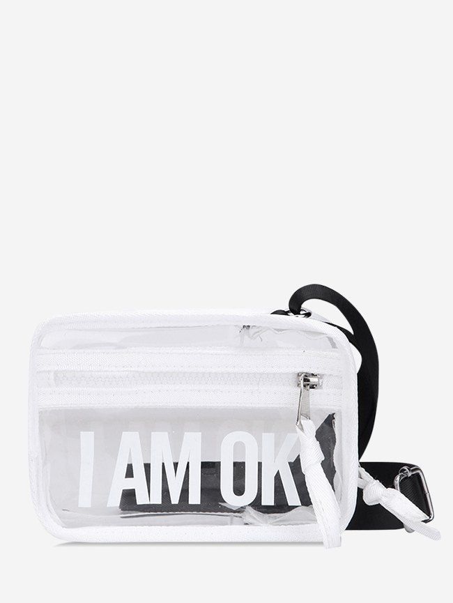 

Character Pattern Transparent Crossbody Bag, White