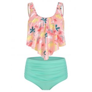 

Dinosaur Print Ruffle Tankini Set, Pink