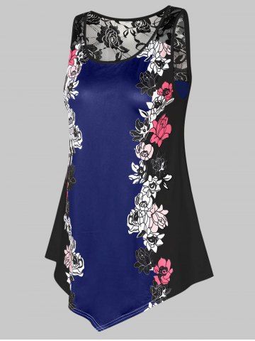 

Plus Size Floral Tank Top with Lace, Cobalt blue