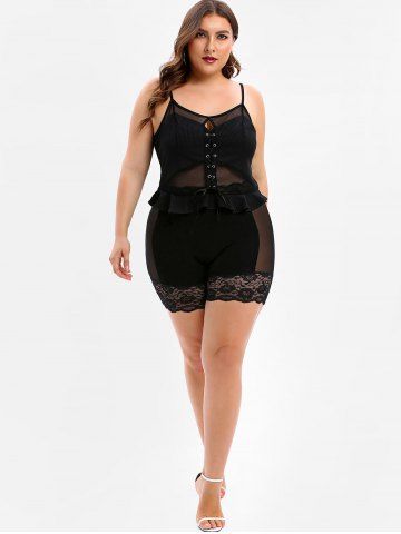 

Lace Insert Plus Size Short Leggings, Black