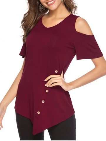 

Asymmetric Open Shoulder Tunic Tee, Red wine