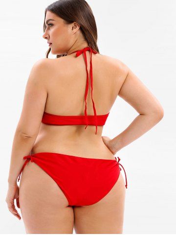 

Lace Up Plus Size Halter Neck Bikini Set, Red