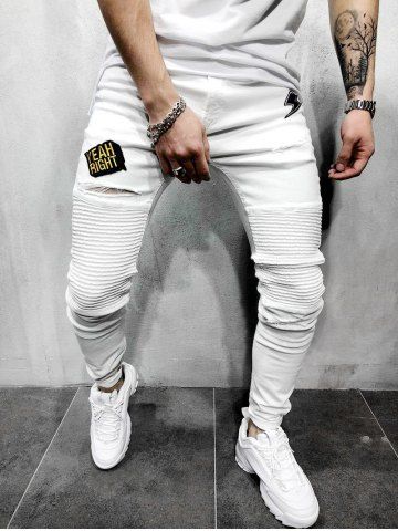 Bordado De Letras Casuales Pantalones Rotos Blanco Rosegal Com Spain